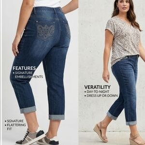 [One 5 One] Classic Faded Denim Ankle Cropped Capris Rhinestone Pockets Women 14